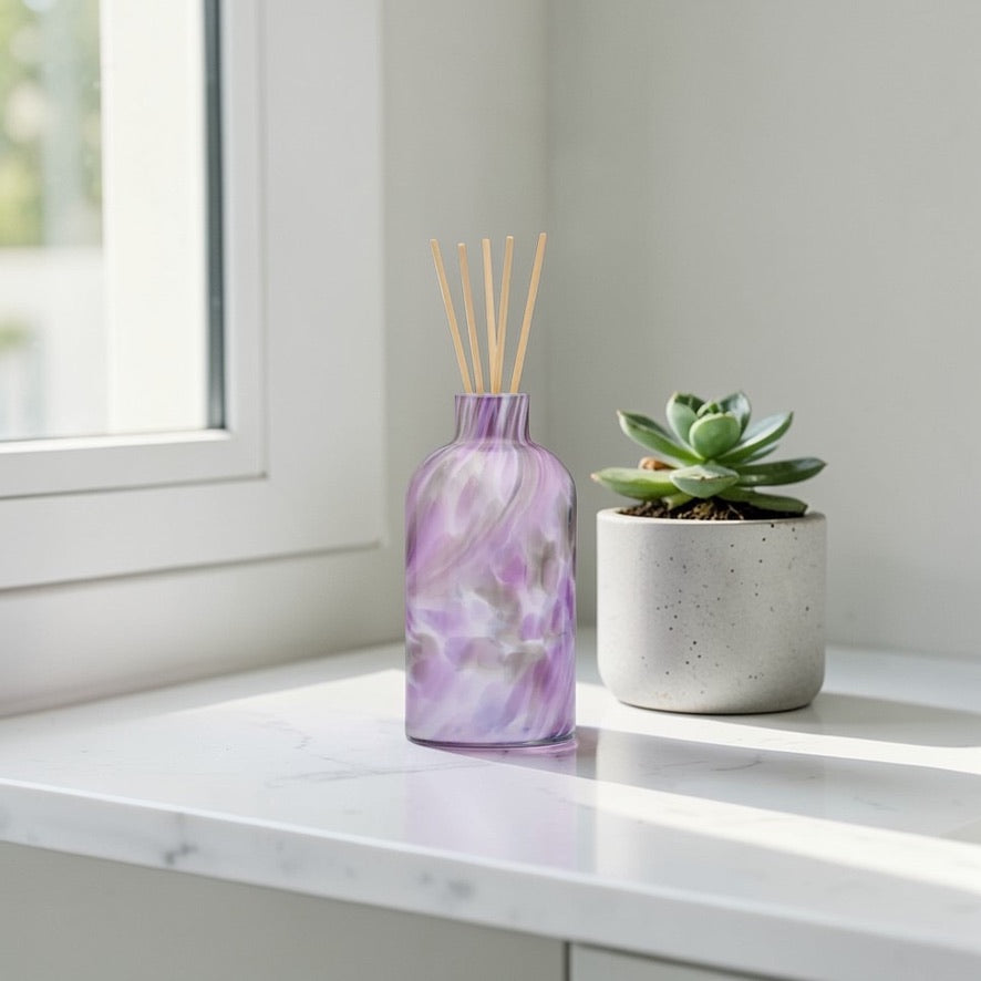 Handmade reed diffuser bottle UK lavender tones home décor