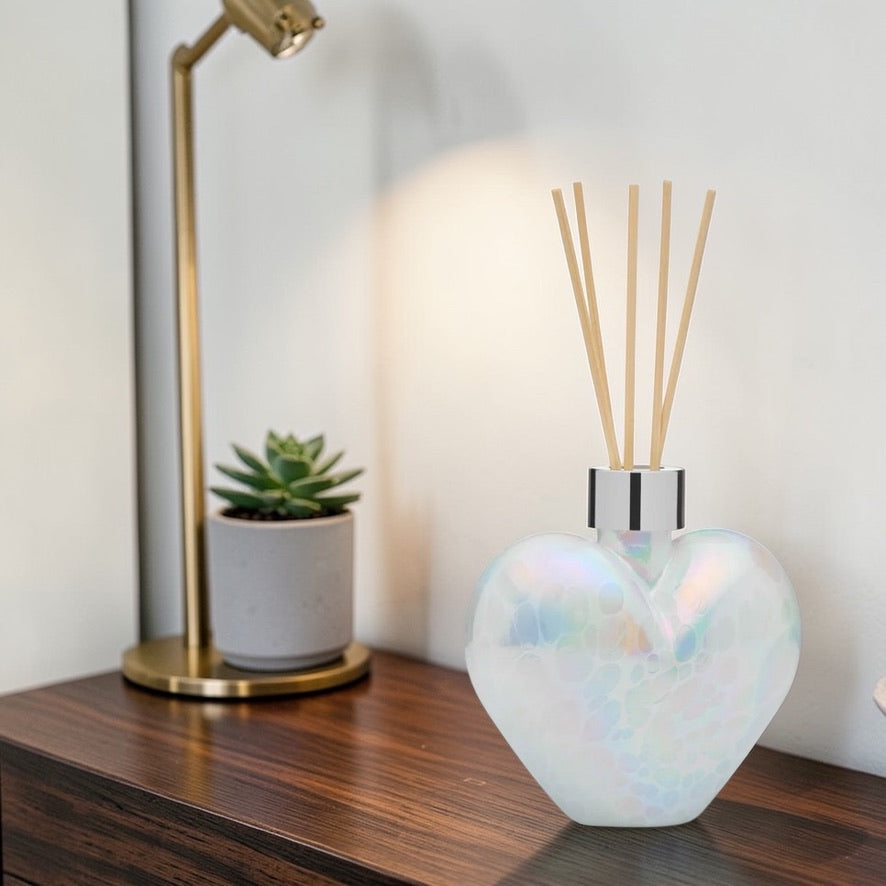 Handmade reed diffuser bottle UK white heart fragrance oils