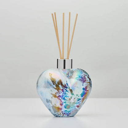 Heart pastel silver reed diffuser bottle with black frame holder UK