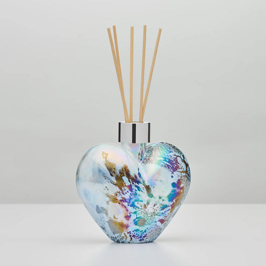 Heart pastel silver reed diffuser bottle with black frame holder UK