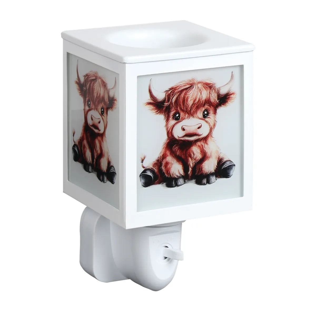 Highland Calf plug-in wax melt burner 14cm with frosted glass panels for soy wax melts