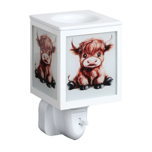 Highland Calf plug-in wax melt burner 14cm with frosted glass panels for soy wax melts