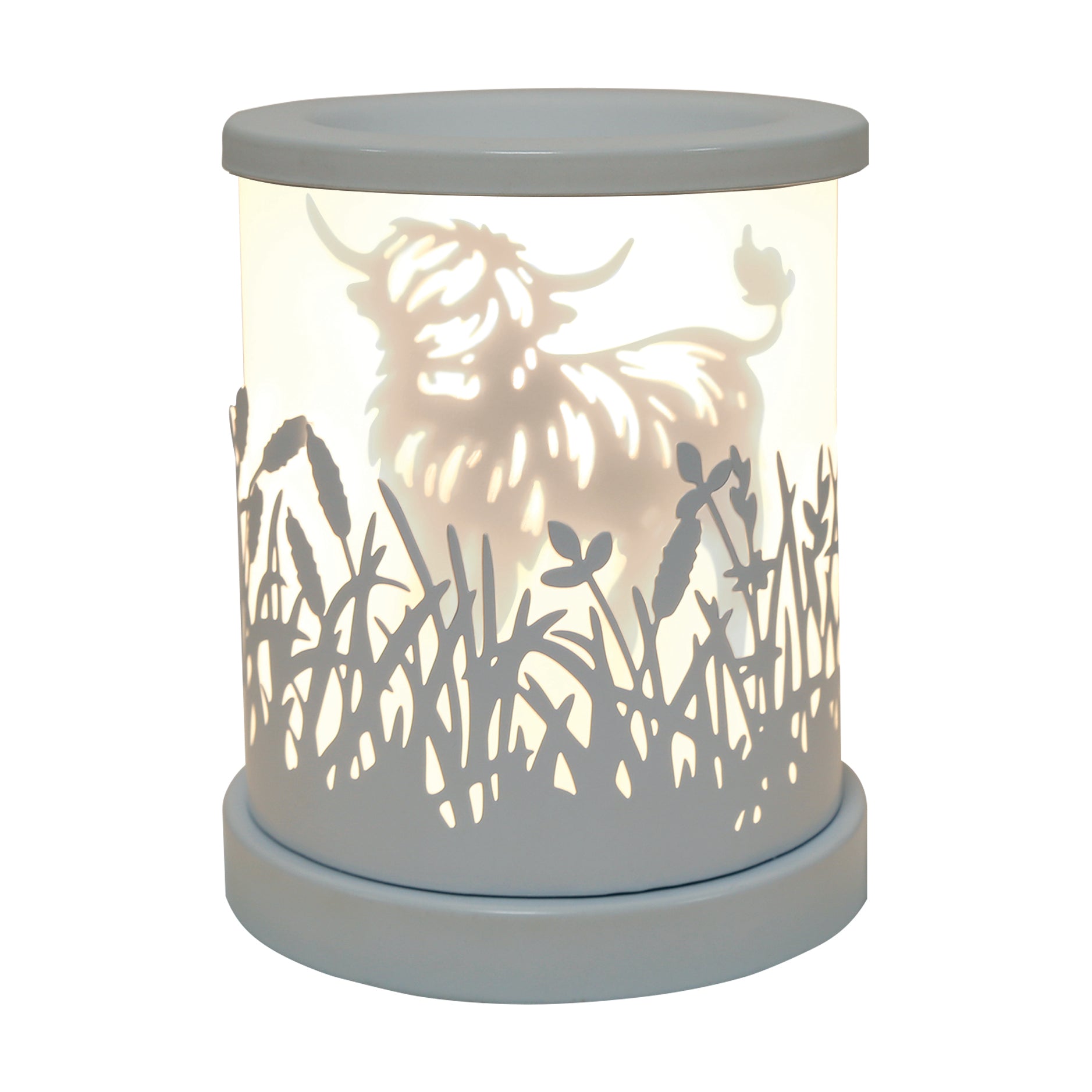 Highland Cow white electric wax melt burner 15cm wax burner UK