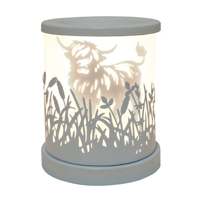 Highland Cow white electric wax melt burner 15cm wax burner UK