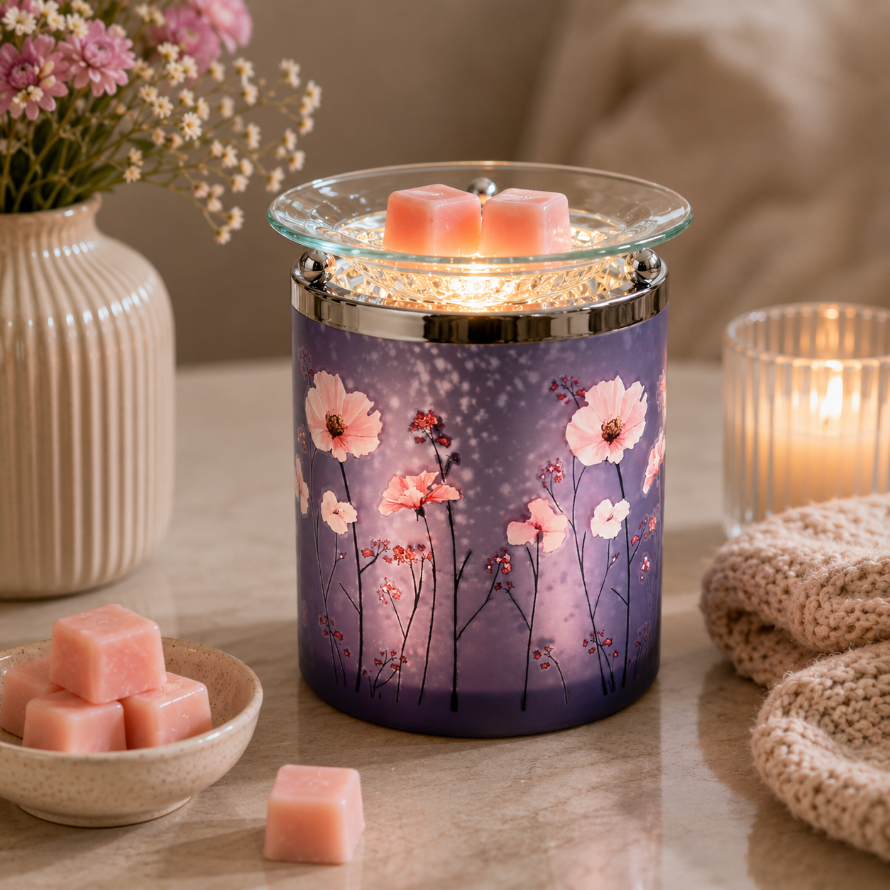 Purple Floral Wax Melt Burner