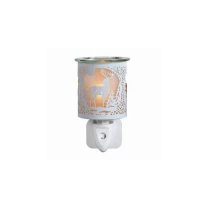 Illuminated stag plug in wax warmer with white and gold decorative finish