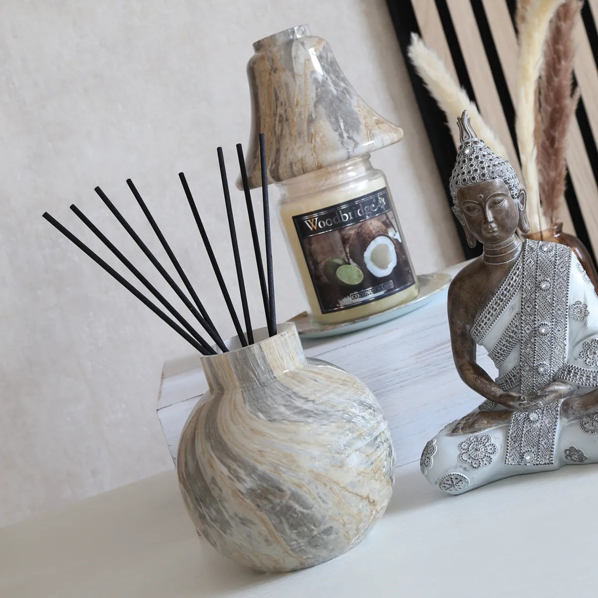 Large glass reed diffuser bottle grigio marble home décor