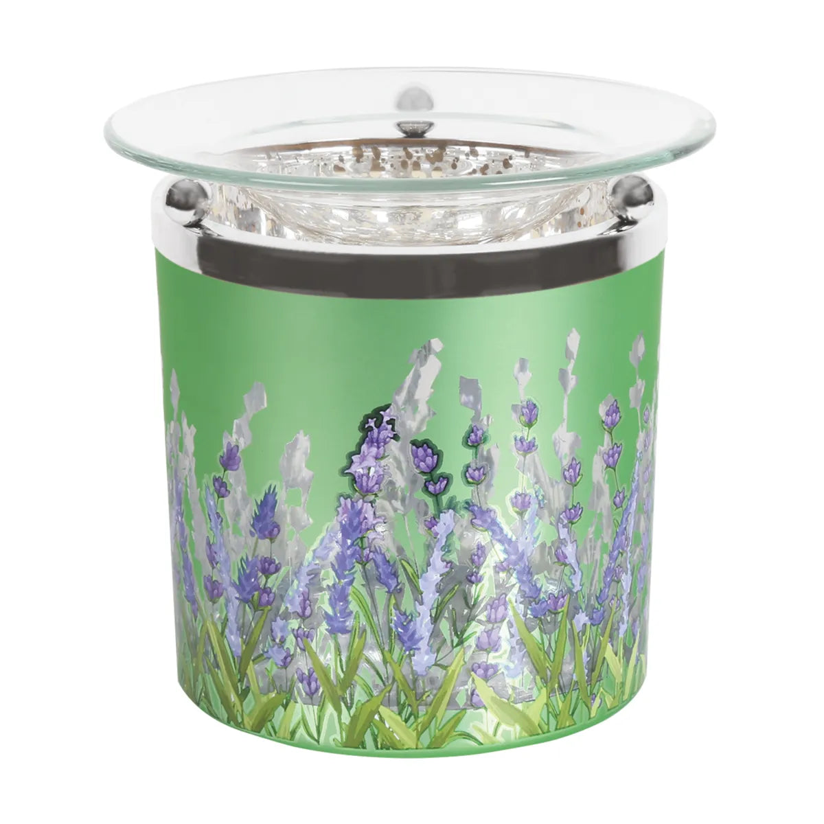 Lavender tealight wax melt burner with decorative lavender-inspired design