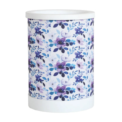 Lilac Floral Electric Wax Melt Burner 15cm illuminated with decorative floral pattern and warming wax melts.