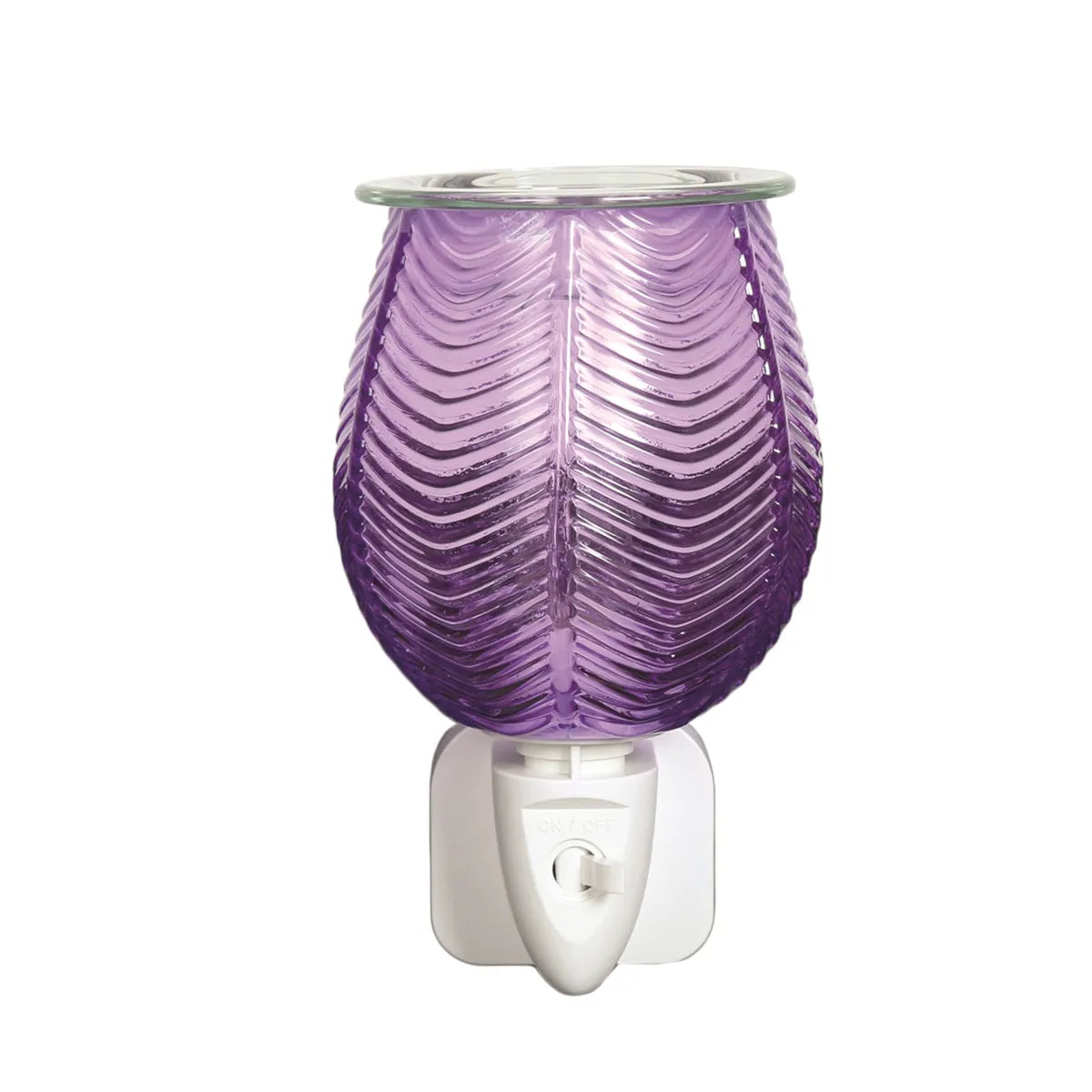 Lilac Lustre ribbed plug-in electric wax melt burner 12cm with textured glass design and Art Deco-inspired finish.