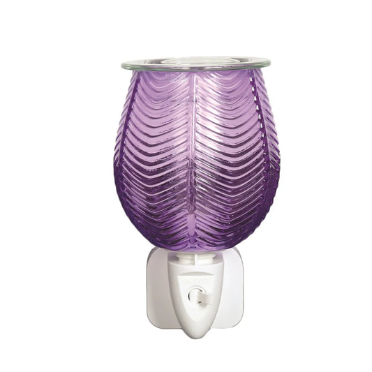 Lilac Lustre ribbed plug-in electric wax melt burner 12cm with textured glass design and Art Deco-inspired finish.