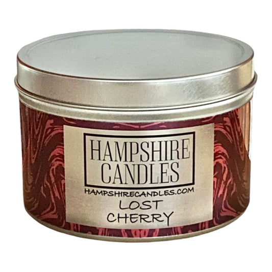 Vegan-friendly Lost Cherry tin candle, ideal for relaxing evenings