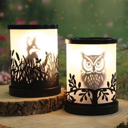 Modern electric wax melt burner owl silhouette black finish