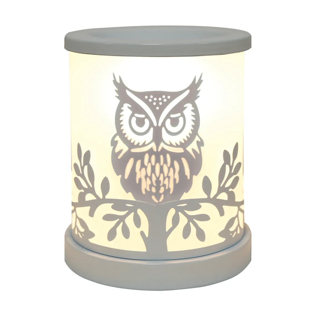 Modern electric wax melt burner owl silhouette white finish