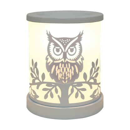 Modern electric wax melt burner owl silhouette white finish