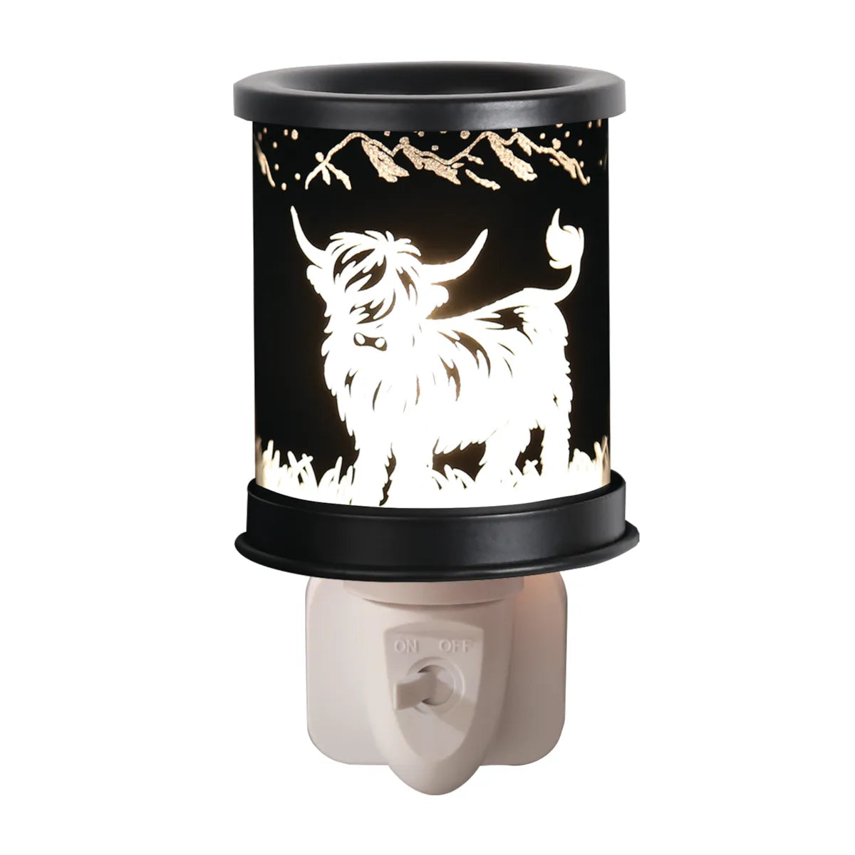 Mountain Highland plug-in wax melt burner with Highland Cow silhouette 13cm