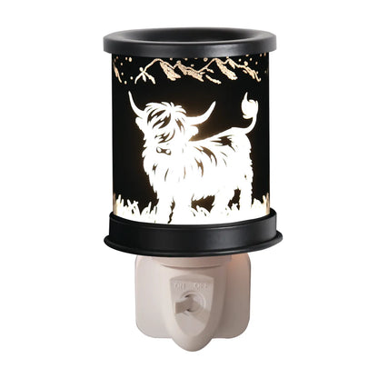 Mountain Highland plug-in wax melt burner with Highland Cow silhouette 13cm