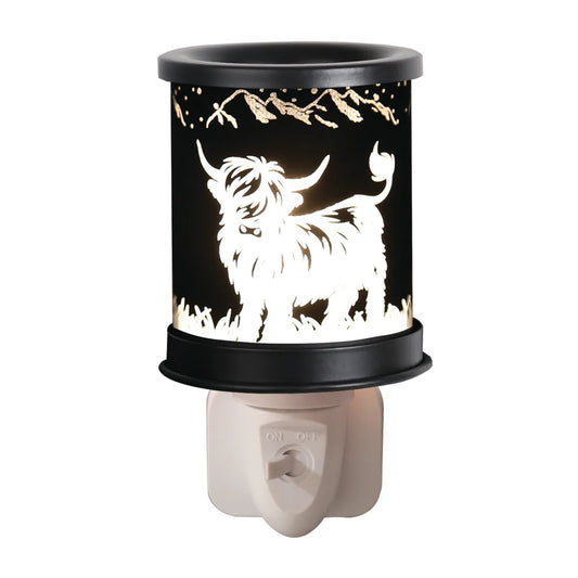 Mountain Highland plug-in wax melt burner with Highland Cow silhouette 13cm