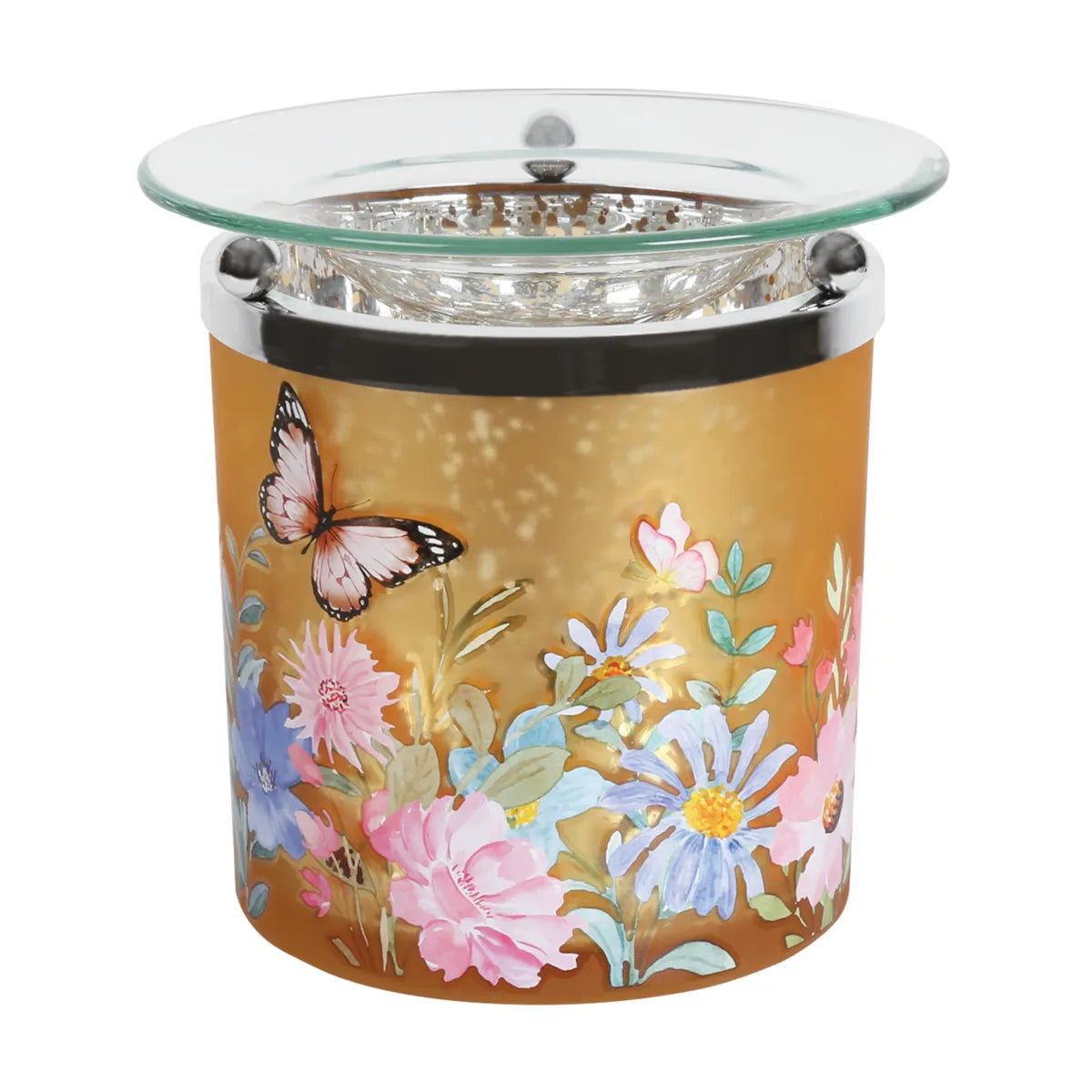 Orange floral tealight wax melt burner with decorative flower cut-out design
