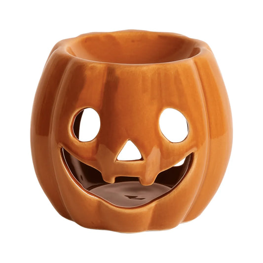 Orange pumpkin tealight wax melt burner 9.5cm in ceramic, perfect for autumn and Halloween home fragrance.