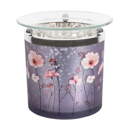 Purple floral tealight wax melt burner with decorative flower cut-out design