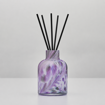 Lavender Haze mini decorative reed diffuser bottle in handcrafted glass