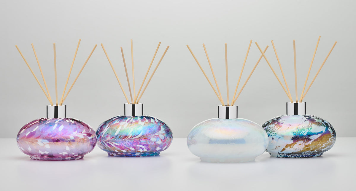 Violet Oval Glass Reed Diffuser Bottle styled at home