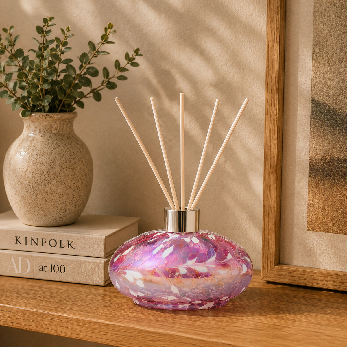 Violet Oval Glass Reed Diffuser Bottle – front view