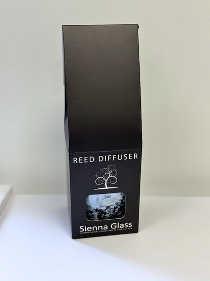 White Oval Glass Reed Diffuser Bottle styled at home
