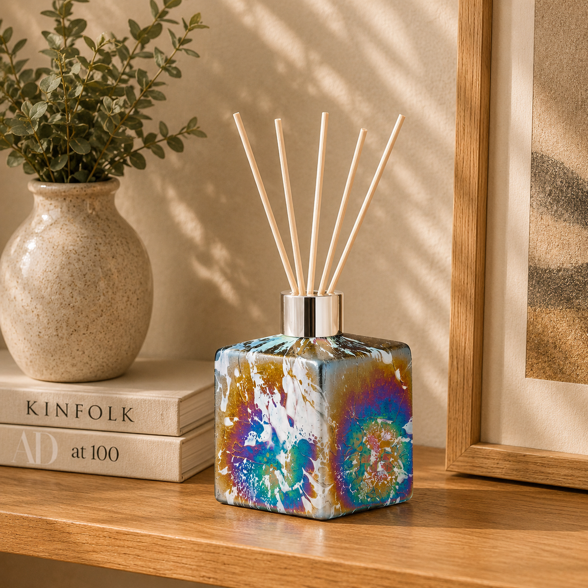 Pastel Silver Square Glass Reed Diffuser Bottle – front view