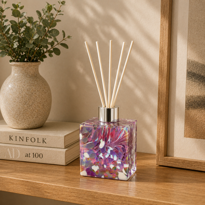 Violet Square Glass Reed Diffuser Bottle – front view