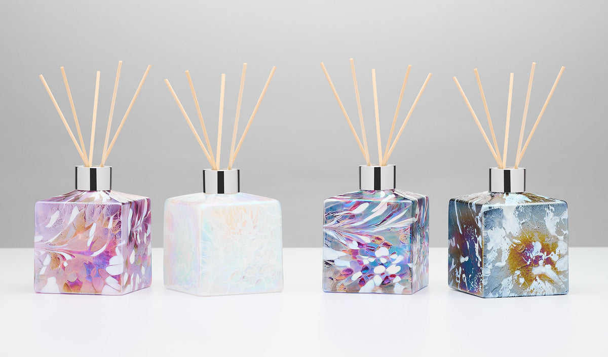 White Square Glass Reed Diffuser Bottle styled at home