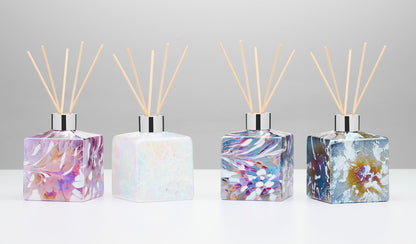 White Square Glass Reed Diffuser Bottle styled at home