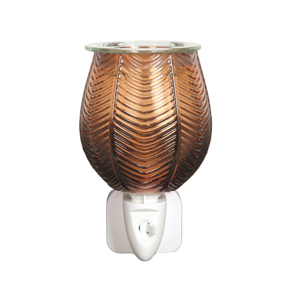 Ribbed Amber Lustre plug in wax melt burner 12cm with textured glass finish