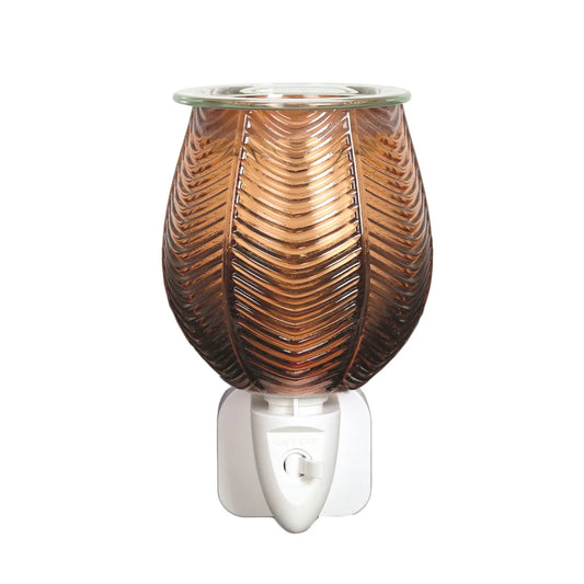 Ribbed Amber Lustre plug in wax melt burner 12cm with textured glass finish