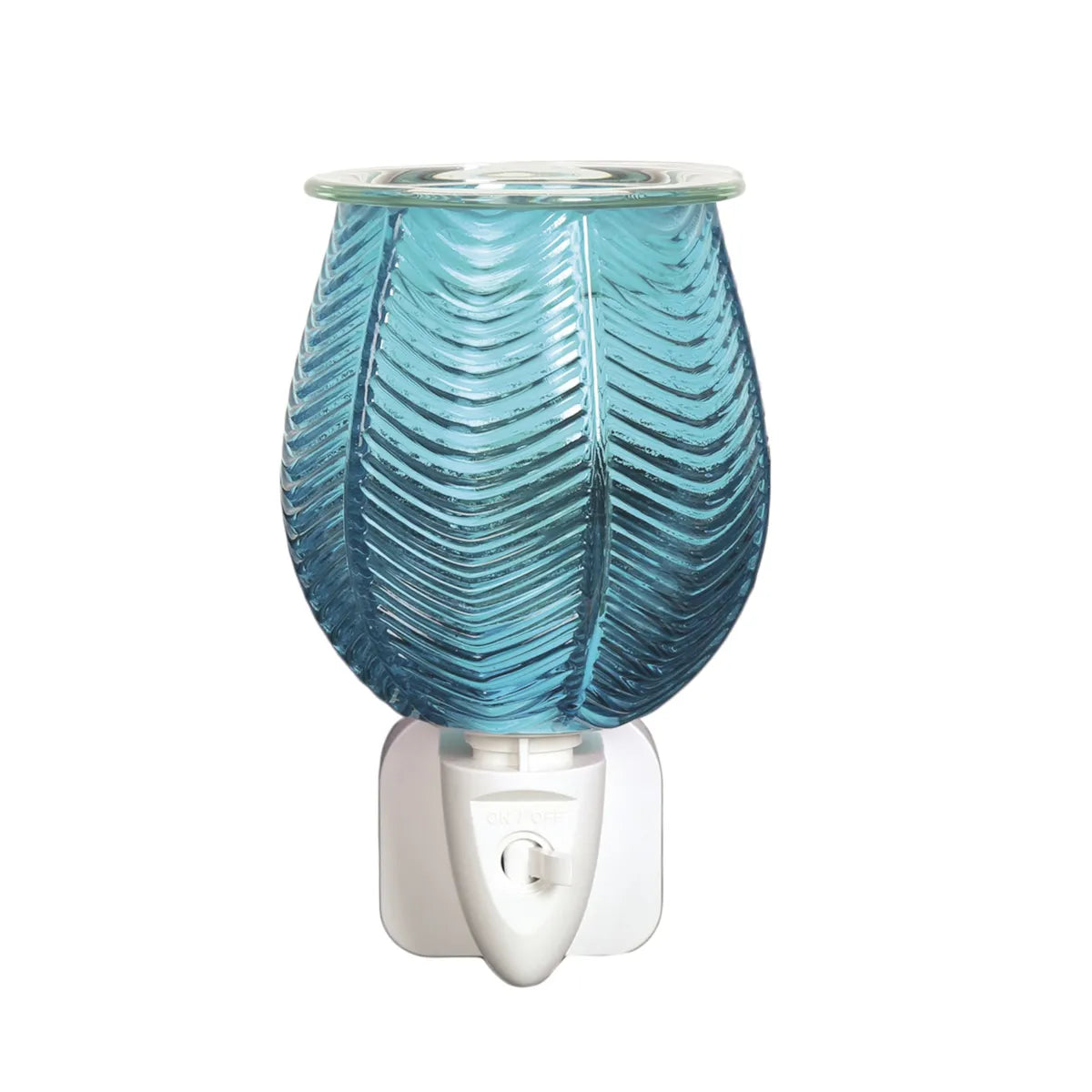 Ribbed Aqua Lustre plug in wax melt burner 12cm with textured glass finish