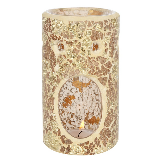 Gold Pillar Crackle Glass wax melt Burner