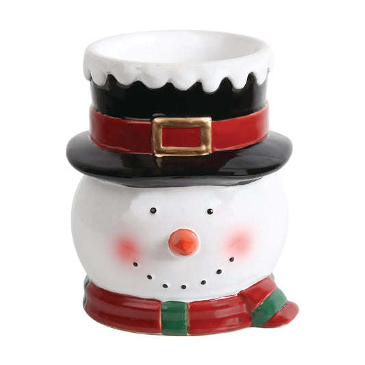 Snowman ceramic tealight wax melt burner 13cm with festive top hat and scarf