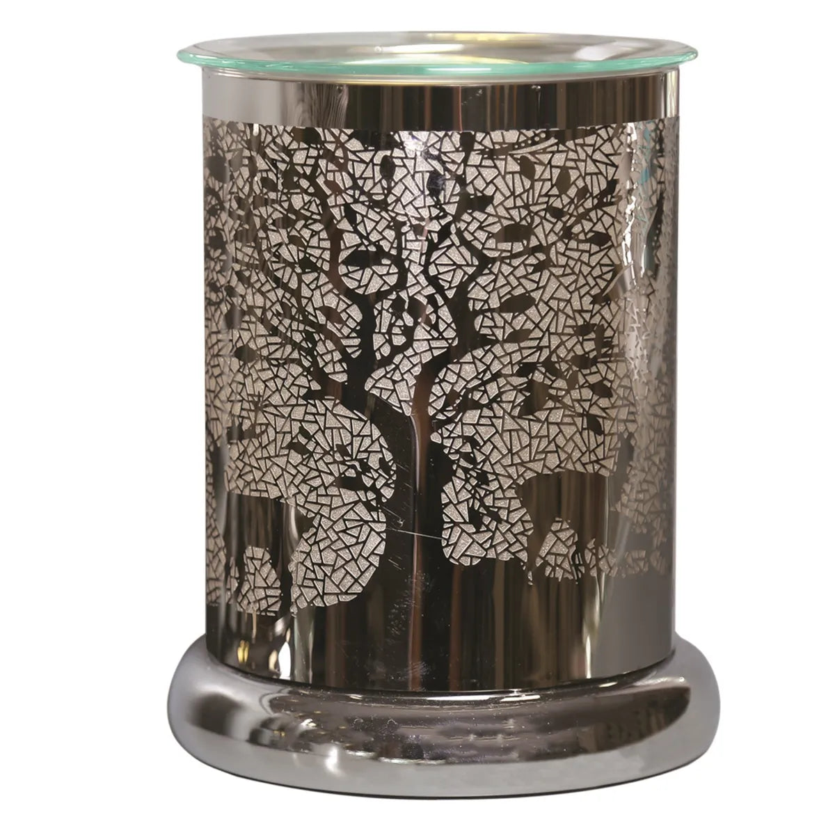 Touch control silver woodland deer wax warmer with ambient glow and decorative silhouette design