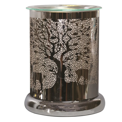 Touch control silver woodland deer wax warmer with ambient glow and decorative silhouette design
