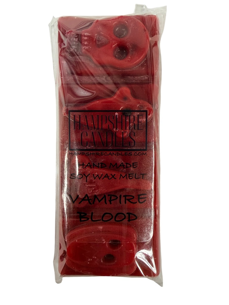 Vampire’s Blood soy wax melts in a wax burner creating a cosy Halloween atmosphere with rich patchouli, cedarwood and sandalwood fragrance.