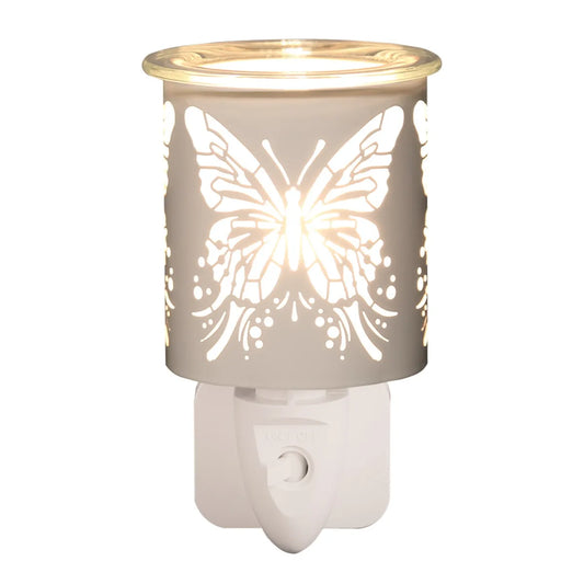 White and gold silhouette butterfly plug in wax melt burner 13cm