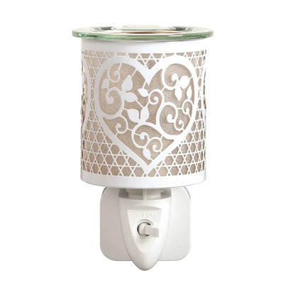 White and gold silhouette heart plug in wax melt burner 13cm