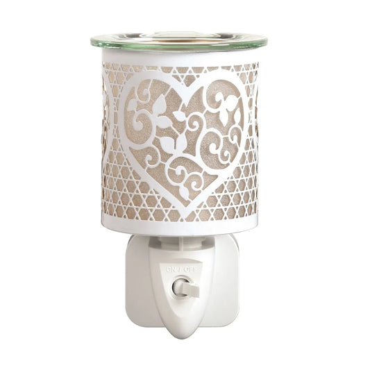 White and gold silhouette heart plug in wax melt burner 13cm