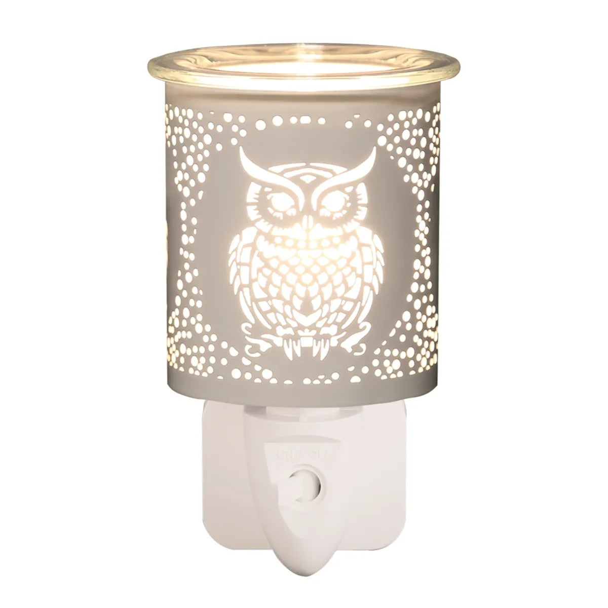 White and gold silhouette owl plug-in wax melt burner electric fragrance warmer 13cm
