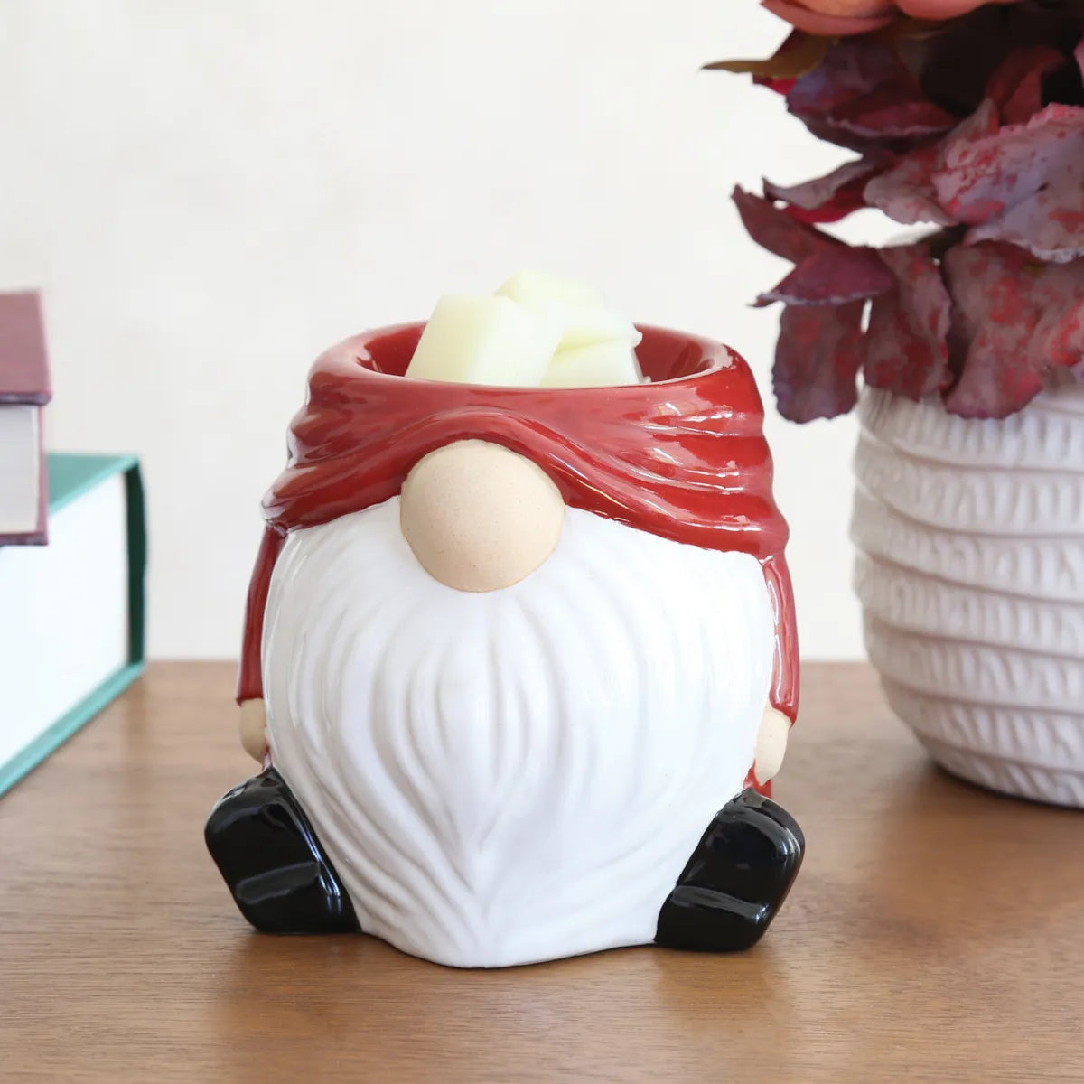 White ceramic Christmas Gonk wax warmer for soy wax melts and Christmas décor