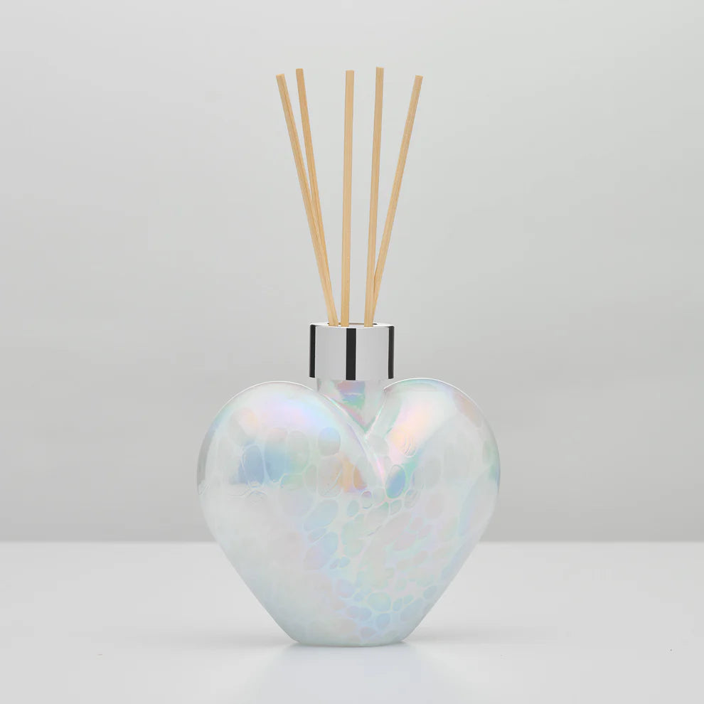 White heart reed diffuser bottle handmade glass UK