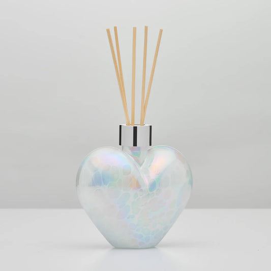 White heart reed diffuser bottle handmade glass UK