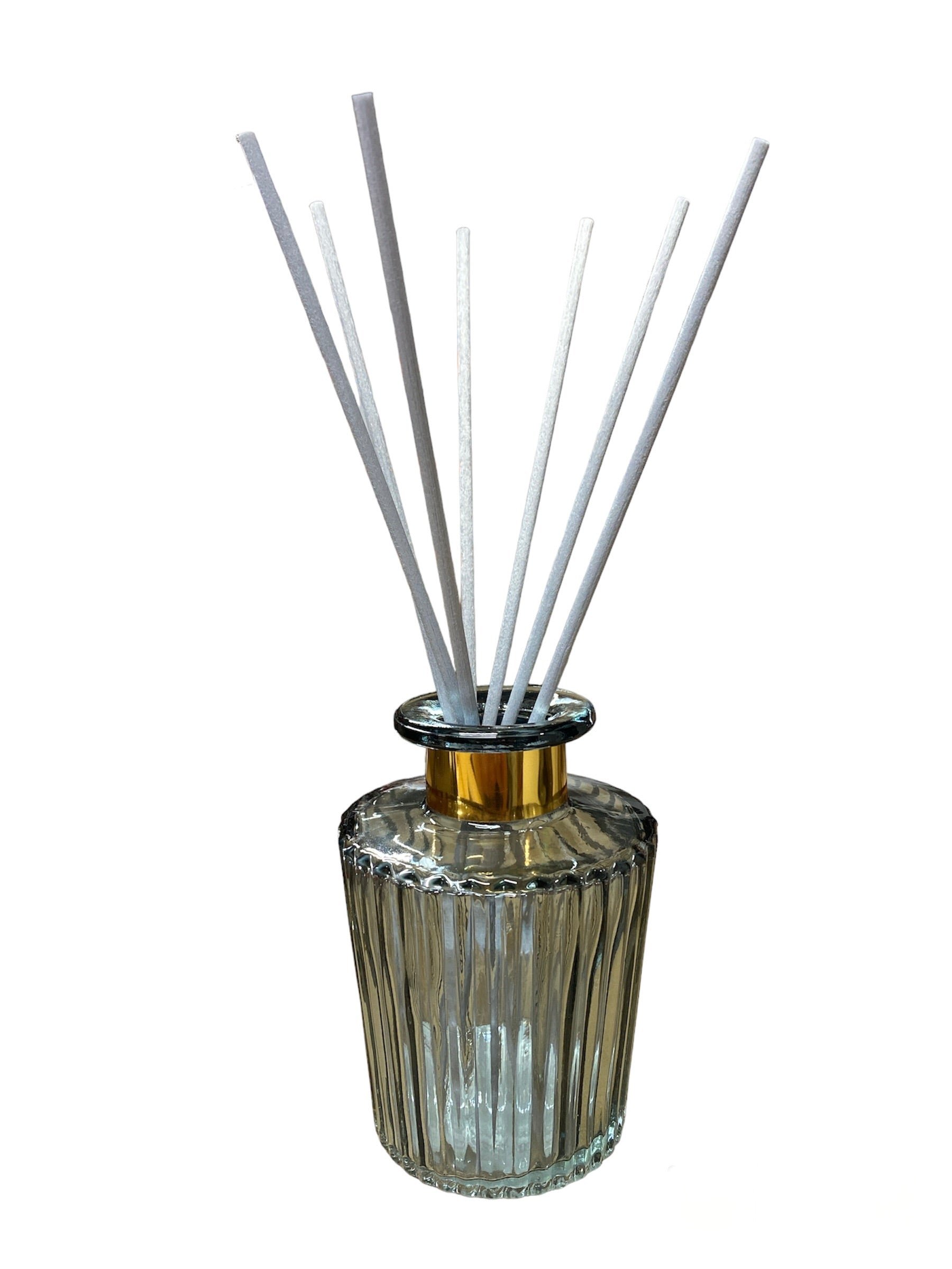 blue glass reed diffuser with coloured reeds home fragrance UK