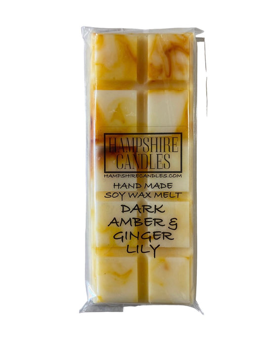 Soy wax melts with the elegant fragrance of dark amber and ginger lily. Use with your wax melt burner to create a refined atmosphere.